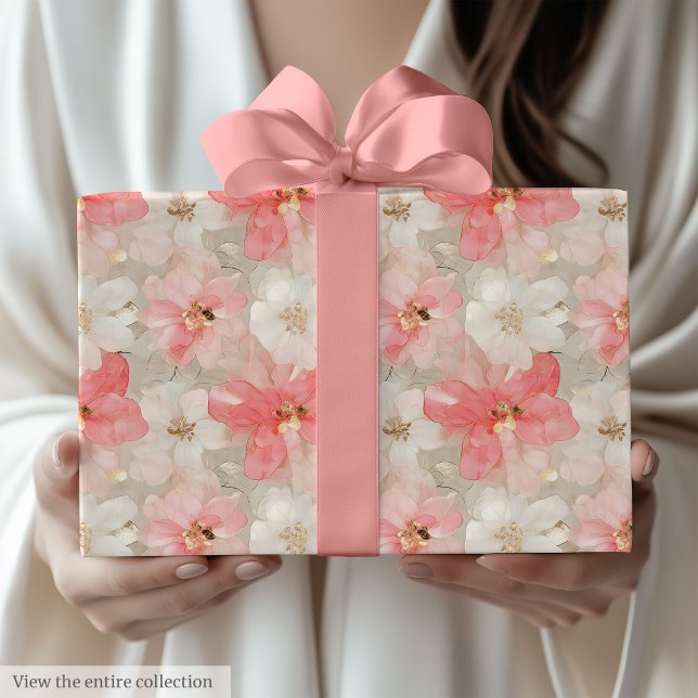 Papier Cadeau Trendy powder pink and gold 90th birthday wrap (Trendy powder pink and gold 90th birthday wrap)