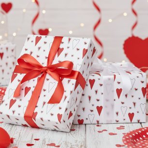 Papier Cadeau Trendy Red and White Cute Heart Motif