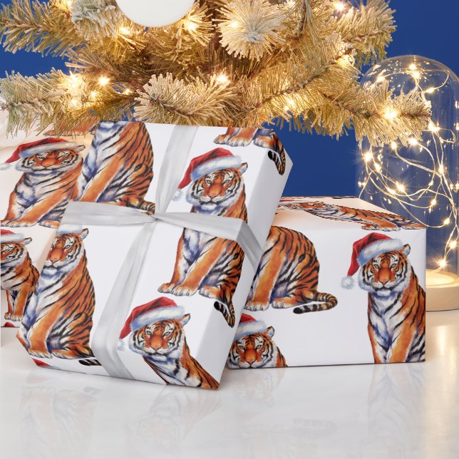 Papier Cadeau Trendy Tiger with Santa Hat Christmas (Vacances)