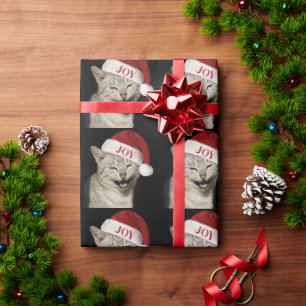 Papier Cadeau Très drôle Père Noël Chat Rire Photo Noël