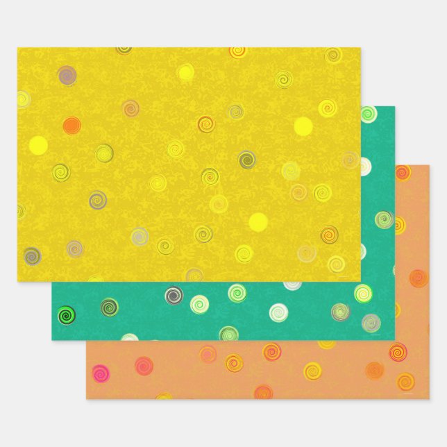 Papier cadeau tri-couleur Spirales Points Tourbill (Lot)