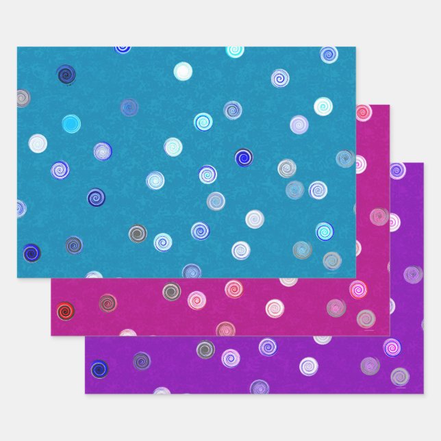 Papier cadeau tri-couleur Spirales Points Twist (B (Lot)