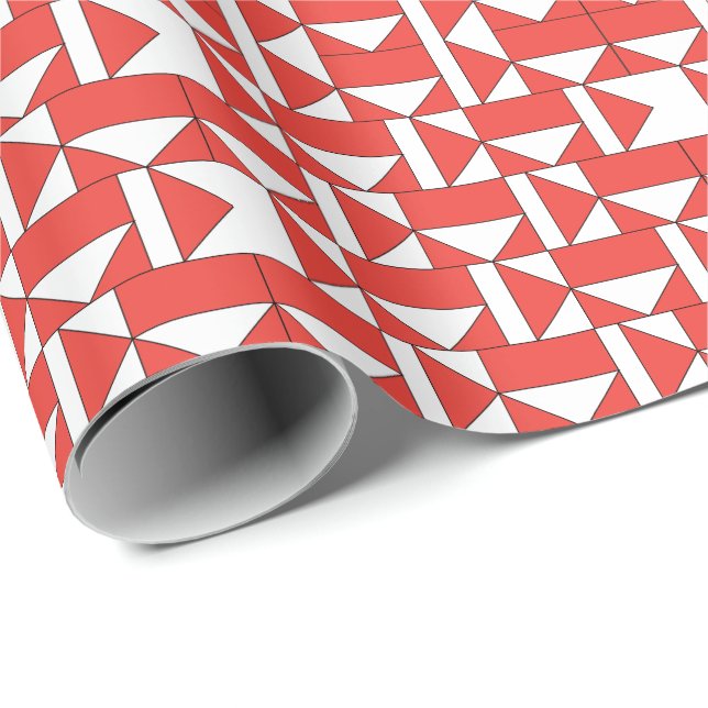 Papier Cadeau Triangle Carré Géométrique Blanc Orange (Coin rond)