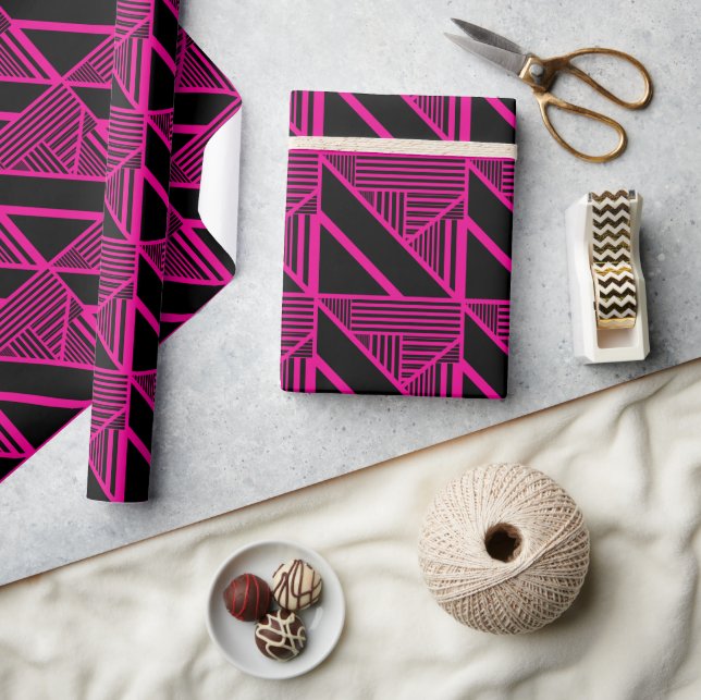 Papier Cadeau Triangle en Magenta et Noir (Artisanat)