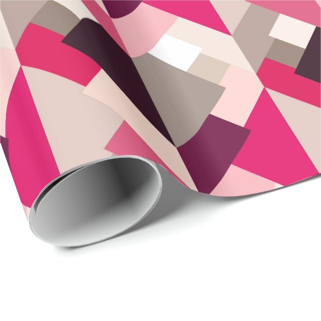 Papier Cadeau Triangles abstraites modernes, rose fuchsia et (Coin rond)