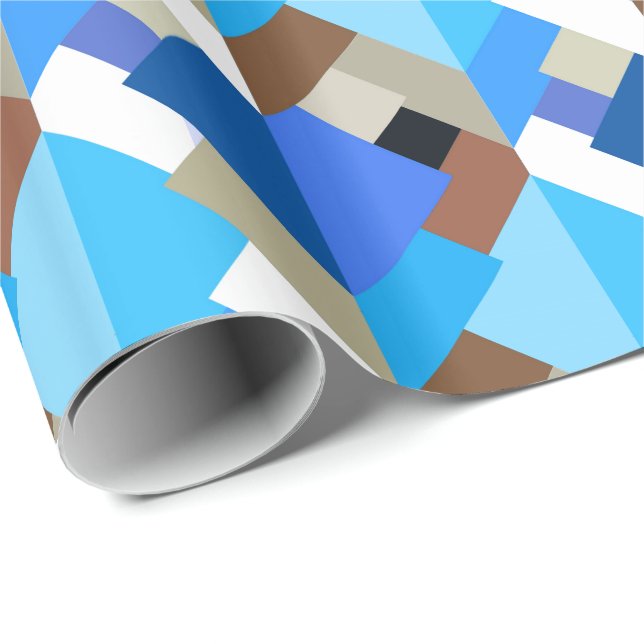 Papier Cadeau Triangles Abstraits modernes, Bleu de Cobalt et Br (Coin rond)