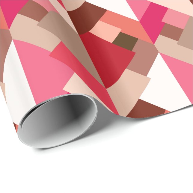 Papier Cadeau Triangles Abstraits modernes, Coral rouge et rose (Coin rond)
