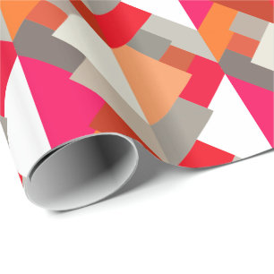 Papier Cadeau Triangles Abstraits modernes, orange, Fuchsia et g