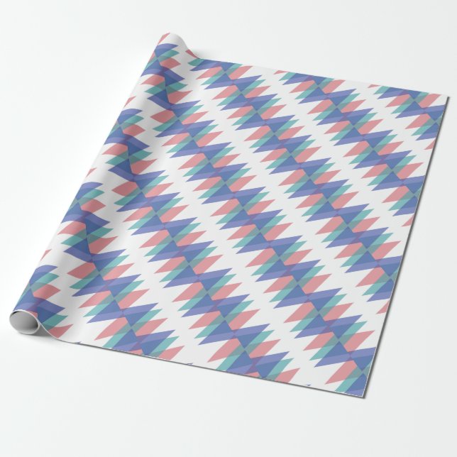 Papier Cadeau Triangles bleu et corail (Déroulé)