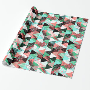 Papier Cadeau Triangles de style Memphis Turquoise corail