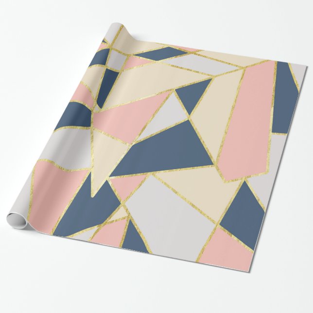 Papier Cadeau Triangles géométriques Girly avec de l'or de Faux (Déroulé)