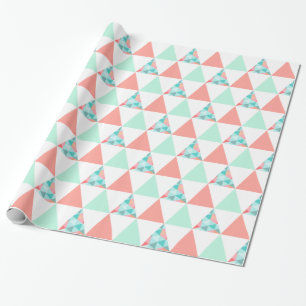 Papier Cadeau Triangles géométriques Mint vert Coral rose Motif
