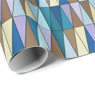 Papier Cadeau Triangles géométriques modernes, bleu et café Brow