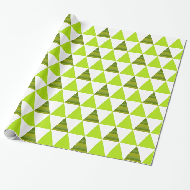 Papier Cadeau Triangles géométriques modernes vertes et motif (Déroulé)