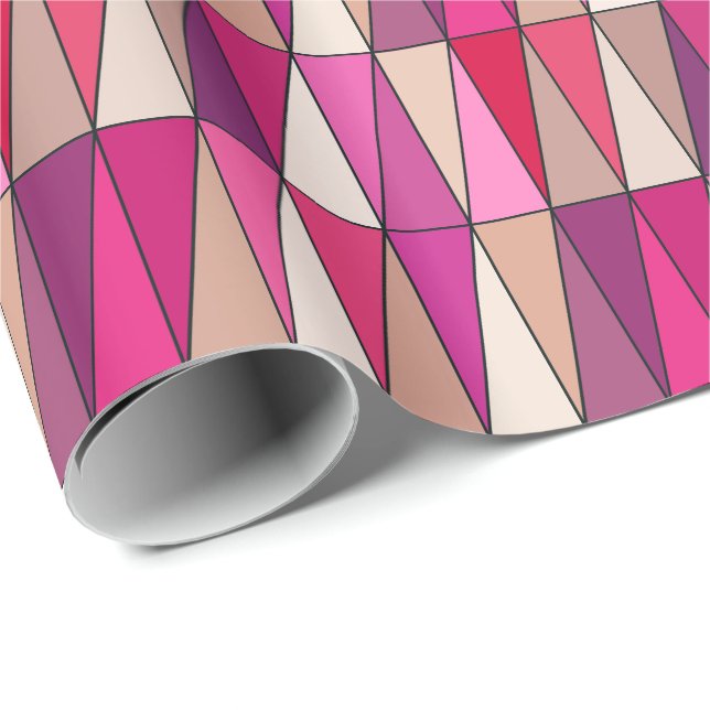 Papier Cadeau Triangles géométriques modernes, violet, rose et b (Coin rond)