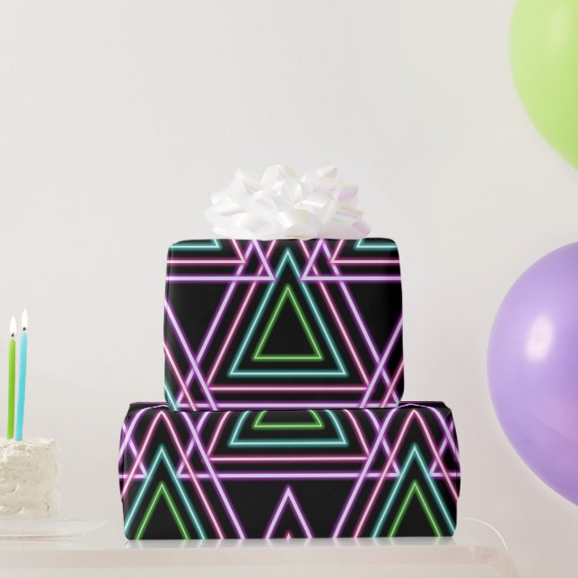 Papier Cadeau Triangles géométriques néon rétro des années 80 co (Cadeaux de fête)