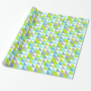 Papier Cadeau Triangles géométriques vert, gris bleu blanc Motif