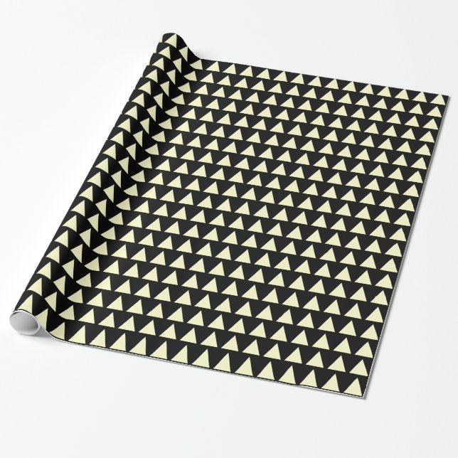 Papier Cadeau Triangles - jaune pâle sur noir (Déroulé)