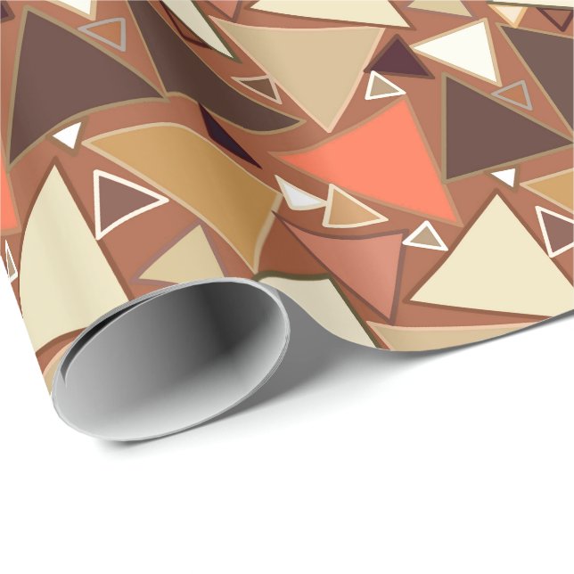 Papier Cadeau Triangles modernes du milieu du siècle, Tan, Brown (Coin rond)