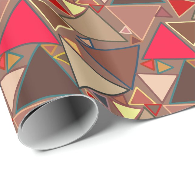 Papier Cadeau Triangles Modernes Du Milieu Du Siècle, Taupe, Bro (Coin rond)