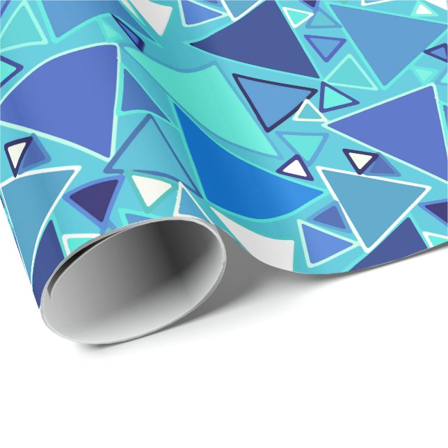 Papier Cadeau Triangles modernes du milieu du siècle, tons bleus (Coin rond)