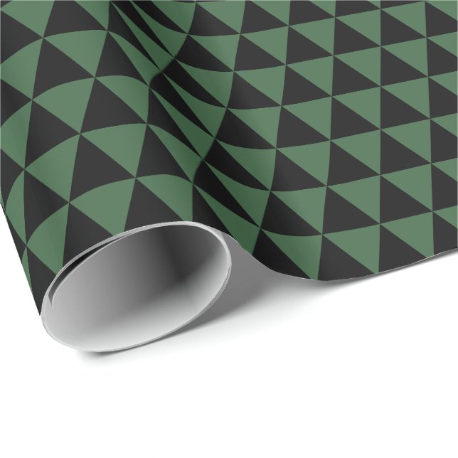 Papier Cadeau Triangles noirs et verts chasseur (Coin rond)