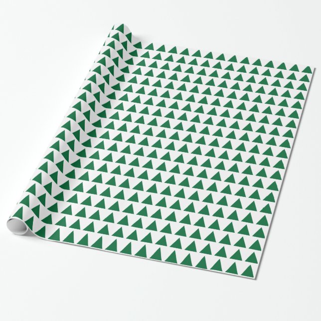 Papier Cadeau Triangles - Vert de la forêt sur blanc (Déroulé)