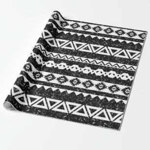 Papier Cadeau Tribal Aztec Noir Pailleté Formes Géométriques Bla