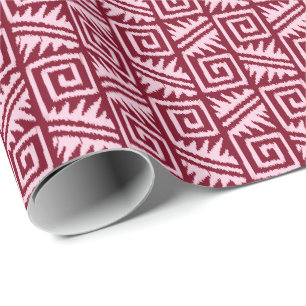 Papier Cadeau Tribal d'Ikat Aztec - Bourgogne et rose