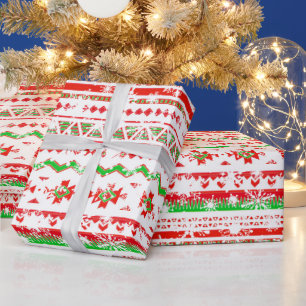Papier cadeau tribal Noël avec neige