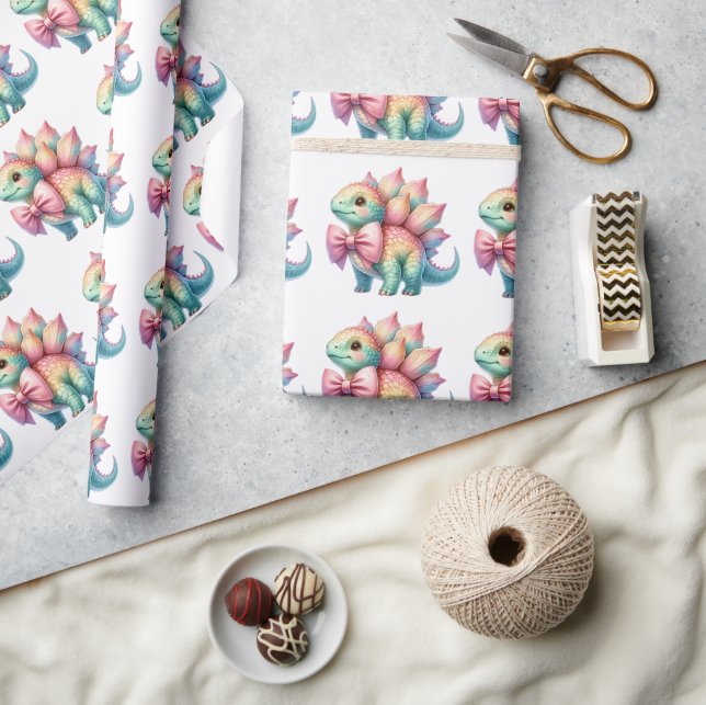 Papier Cadeau Tricératops De Bow Rose Papier Dinosaure (Artisanat)