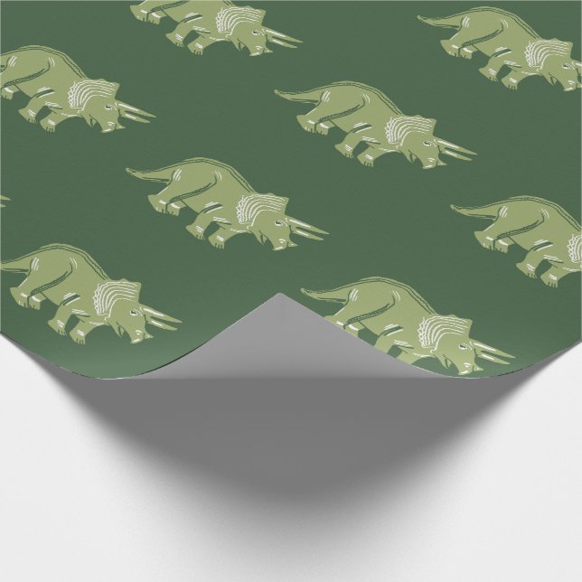 Papier Cadeau Triceratops Pattern Dark Green Wrapping Paper (Coin)