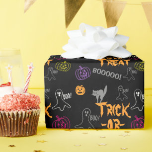 Papier Cadeau Trick or Treat Halloween Citrouille Ghost Cat