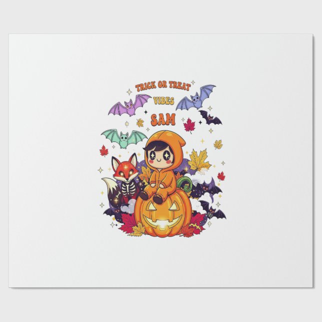 Papier Cadeau Trick or Treat Halloween Mignon (Plat)