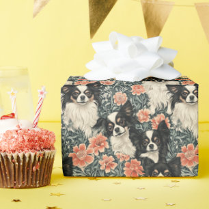 Papier Cadeau Tricolor Chihuahuas William Morris Style Floral