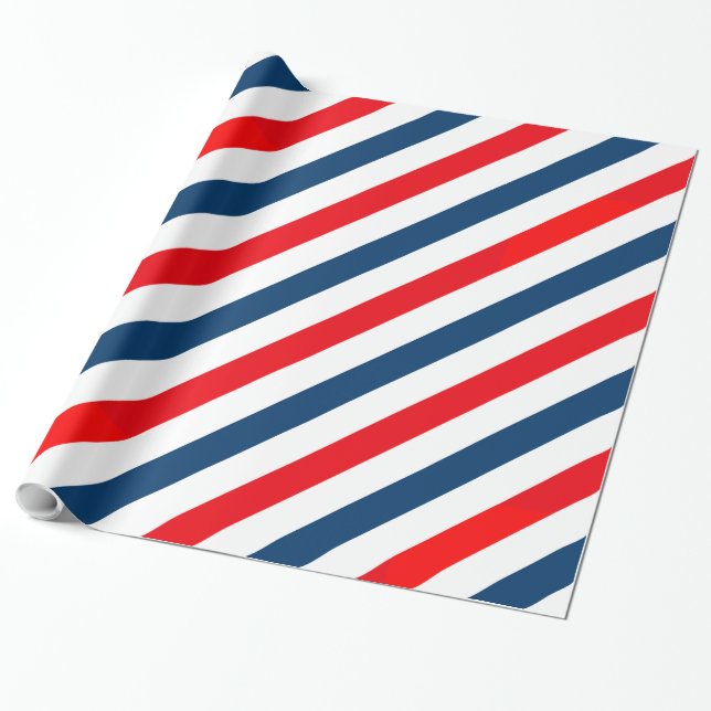 Papier Cadeau Tricolor Diagonal Lines (bleu, blanc, rouge) (Déroulé)