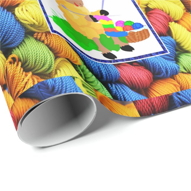 Papier Cadeau Tricot à coudre Moutons / Fer Fête des mères Anniv (Coin rond)