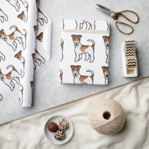 Papier Cadeau Tricot à poil dur blanc et fauve Motif de chien mi