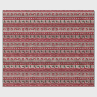 Papier Cadeau Tricot de Noël Fair Isle rouge crème