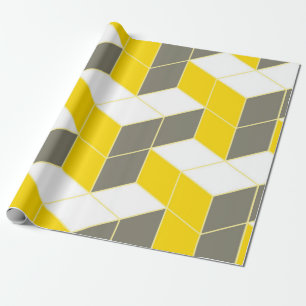 Papier Cadeau Trident cubique isométrique gris et jaune sans joi