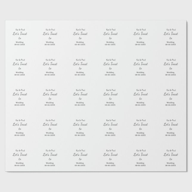 Papier Cadeau Trinquons au mariage nom date couple simple (Plat)