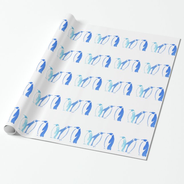 Papier Cadeau Trio bleu de pingouin (Déroulé)