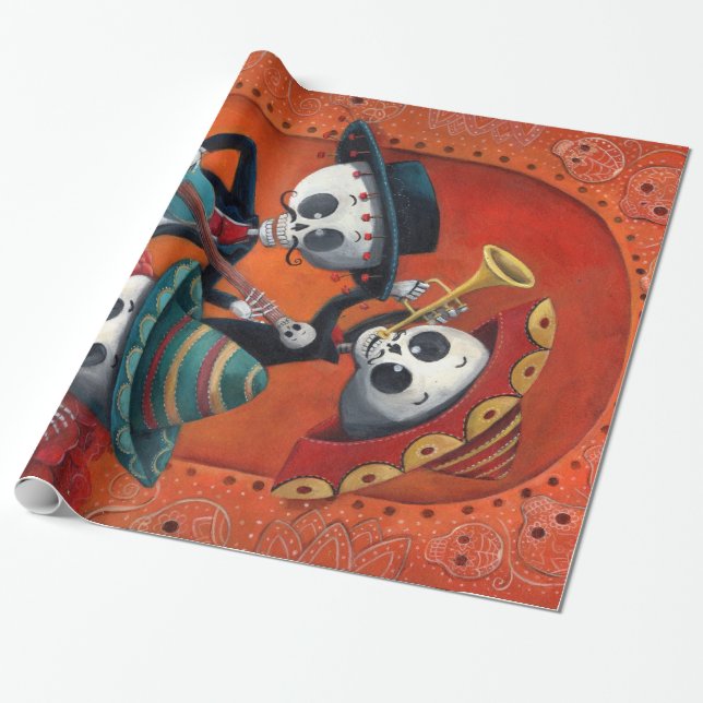 Papier Cadeau Trio de mariachi de Dia de Los Muertos Skeleton (Déroulé)