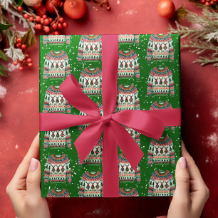 Papier Cadeau Trio de rennes de Noël mignon et moche