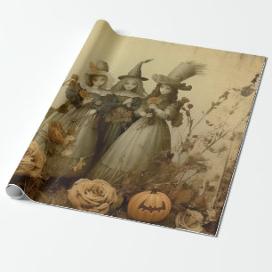 Papier Cadeau Trio de sorcières gothiques antiques Roses d'autom