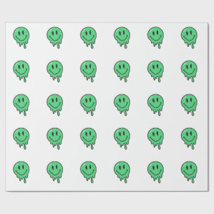 Papier Cadeau Trippy Dripping Green Melting Smiley Face Esthétiq
