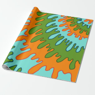 Papier Cadeau Trippy Green Orange Liquid Dripe Motif Y2K