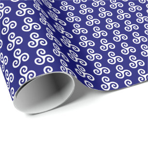 Papier Cadeau Triskele à triple spirale céleste blanc sur bleu f