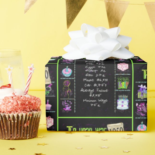 Papier Cadeau Trivia de l'année d'anniversaire 1950 (Fête d'anniversaire)