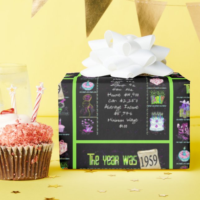 Papier Cadeau Trivia de l'année d'anniversaire 1959 (Fête d'anniversaire)